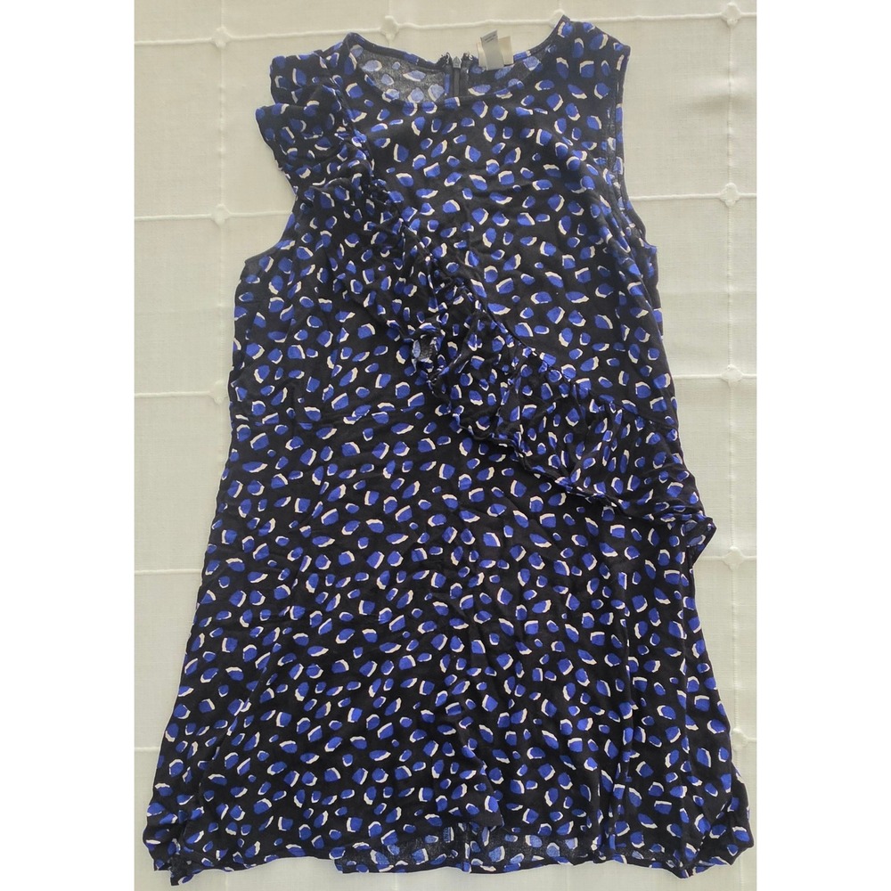 A New Day Blue Black Abstract Pebble Print Ruffle Sleeveless Blouse Medium